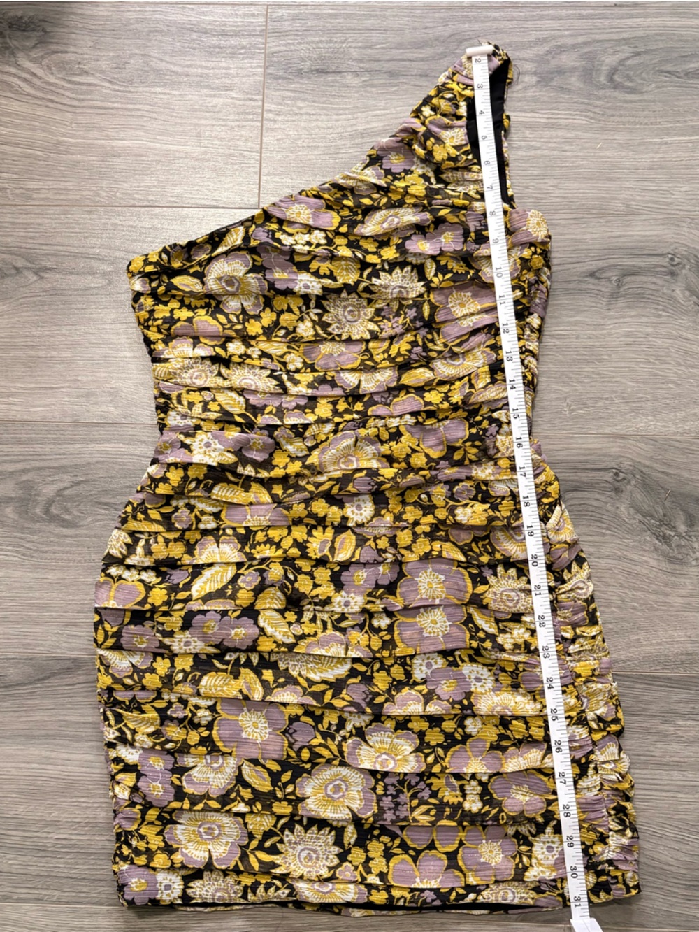Zara One-Shoulder Floral Dress in Black, Yellow & Lavender - Picture 7 of 8